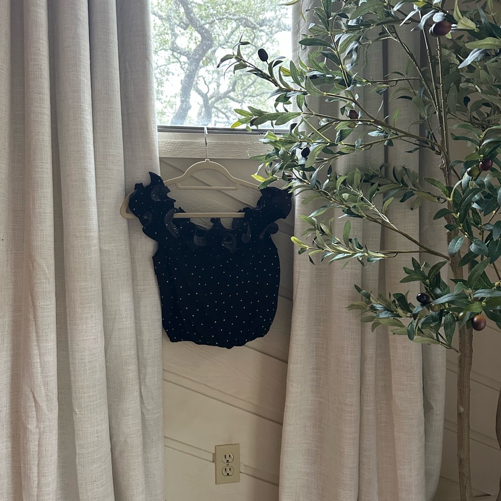 Off the Shoulder Black Ruffle Polka Dot Crop Top